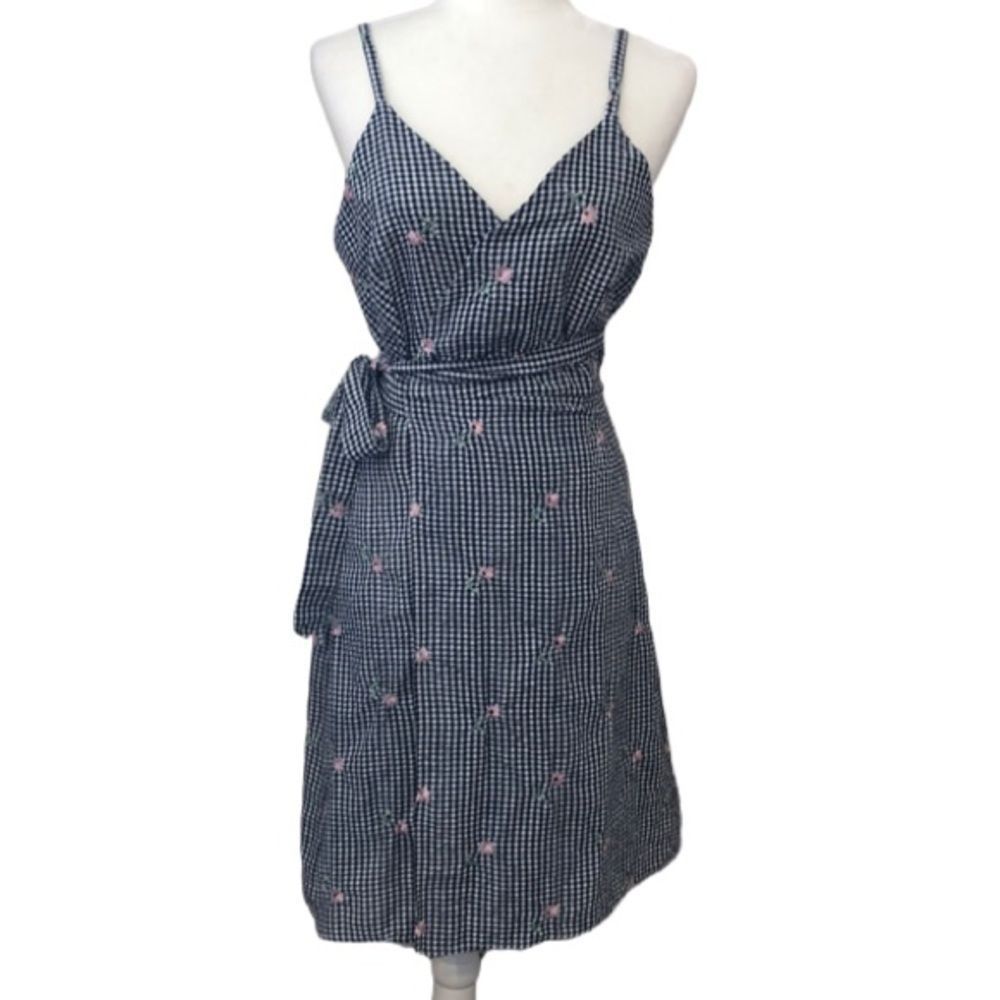 SOLD Vintage Gingham Wrap Dress w Dainty Flowers Spaghetti Strap